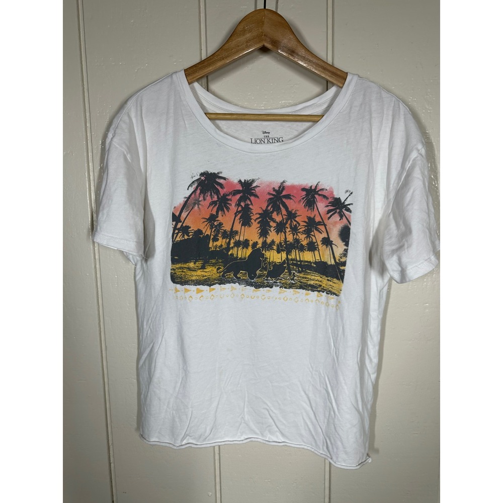 Disney T-Shirt Womens L White The Lion King Graphic Tee Raw Hem Cotton